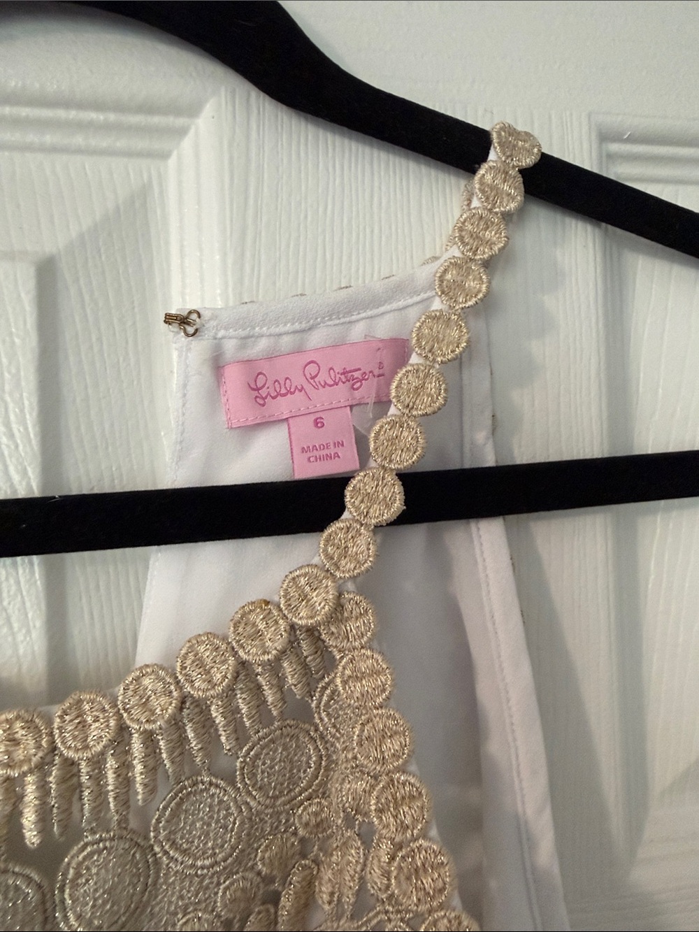 Lilly Pulitzer White Mini Dress with Gold Crochet Yoke - Picture 2 of 5